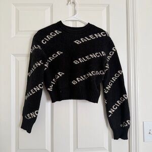 Balenciaga Black and White Logo Crew Neck Sweater